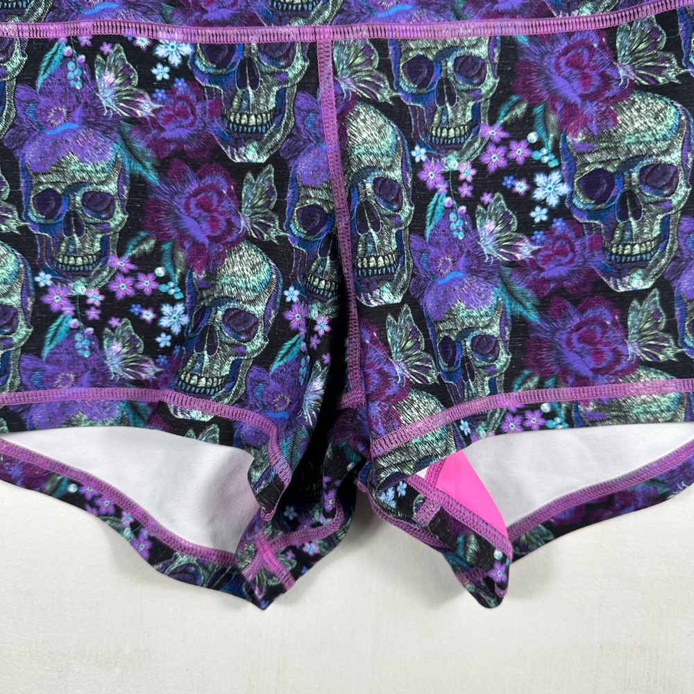 Peachy Athletic Shorts Women’s Large Purple Skull Floral Compression Yoga - Picture 4 of 7